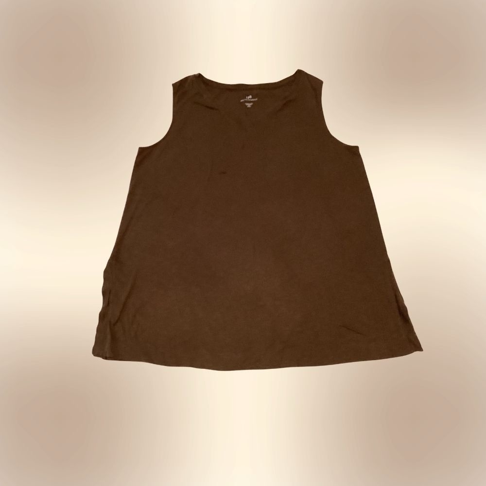 J.Jill Brown Pima V-Neck Sleeveless Tunic Shirt - Picture 1 of 2